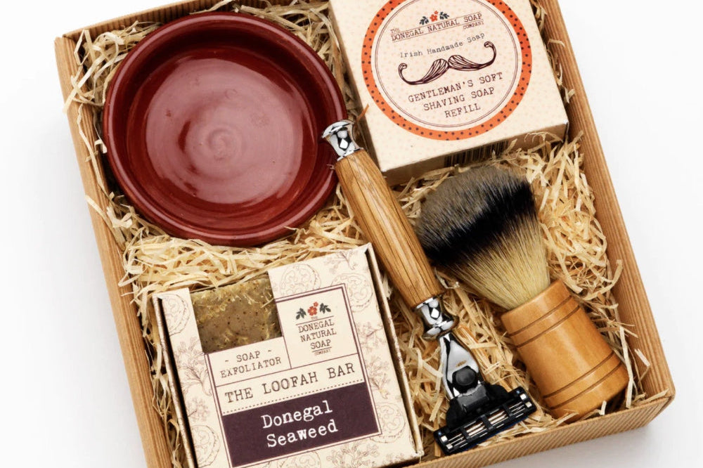 Donegal Soap Company Gift Set with shaving soap, shaving bowl, shaver, brush and soap