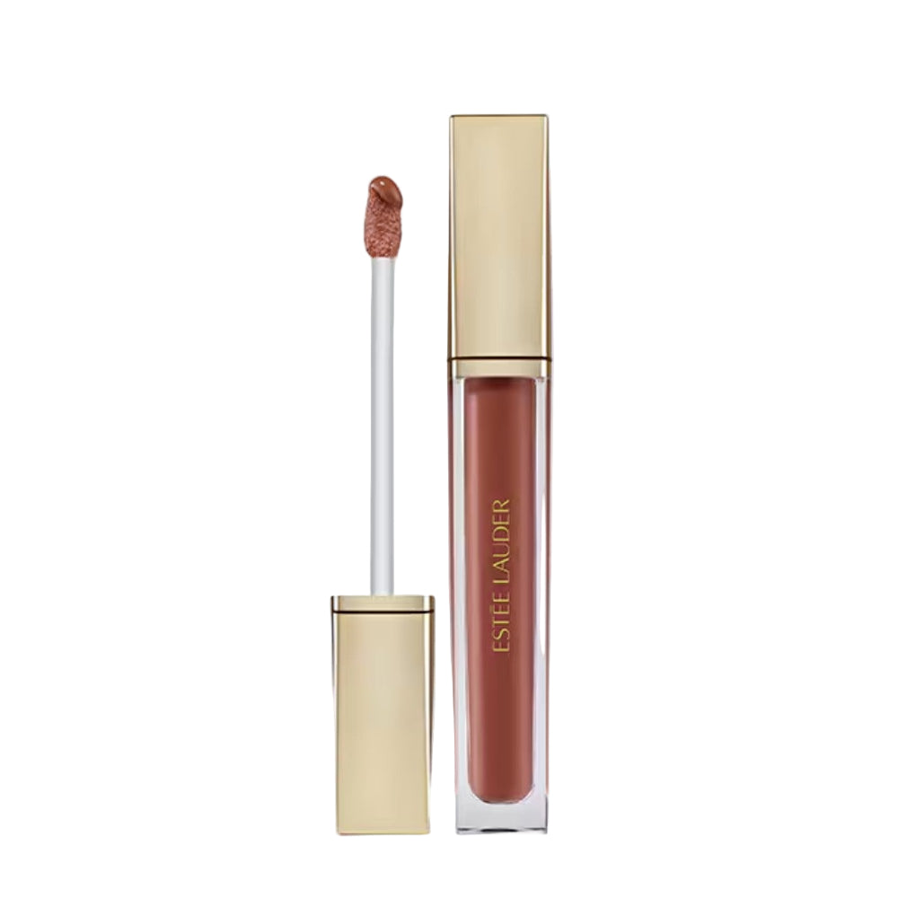 Estee Lauder lip gloss with applicator on a light gray background