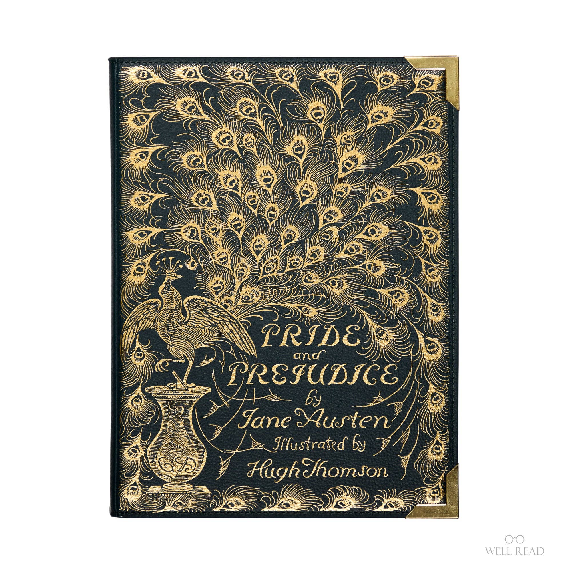 Book-shaped handbag with 'Pride and Prejudice' design on a white background