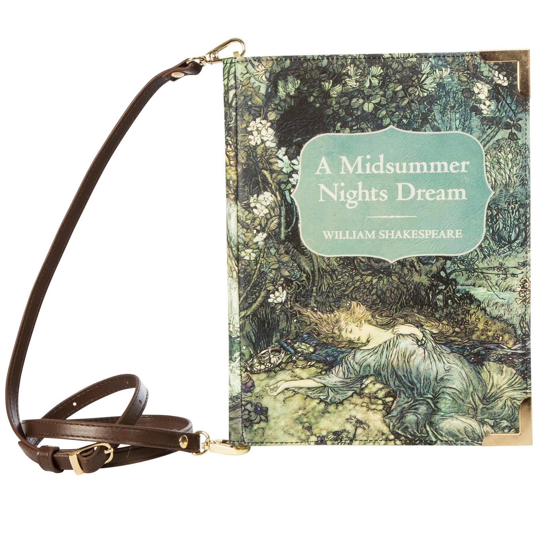 Book-shaped purse with 'A Midsummer Night's Dream' design on a white background