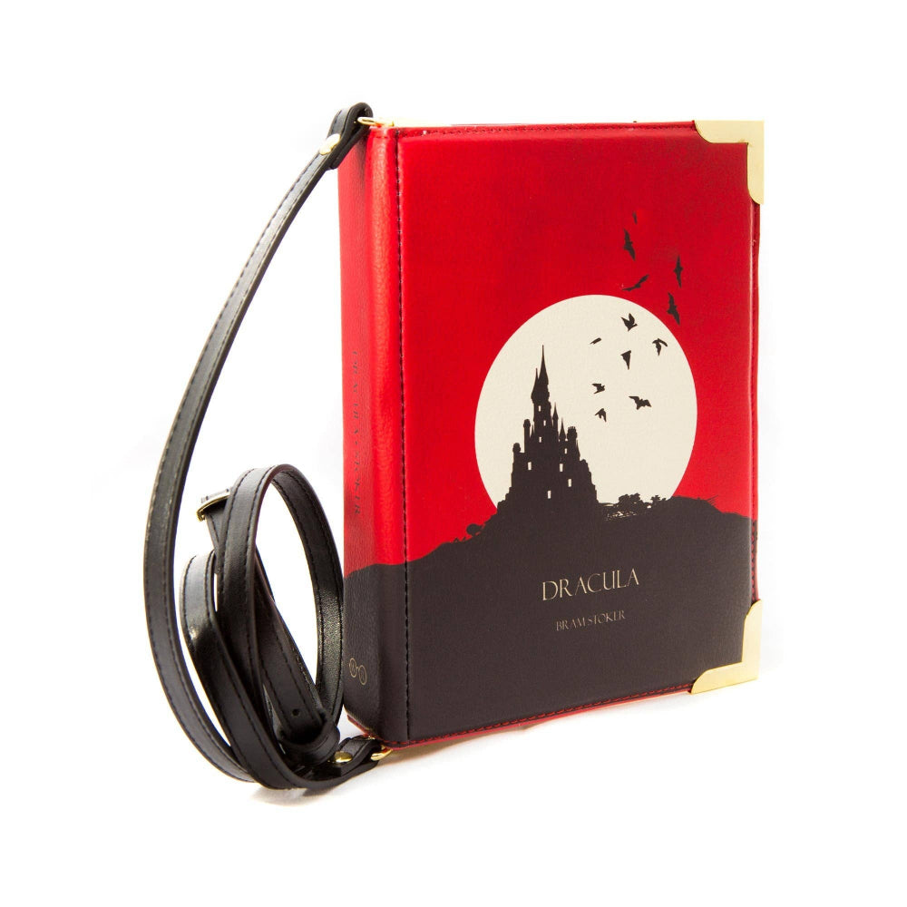 Book-shaped purse with 'Dracula' design on a white background