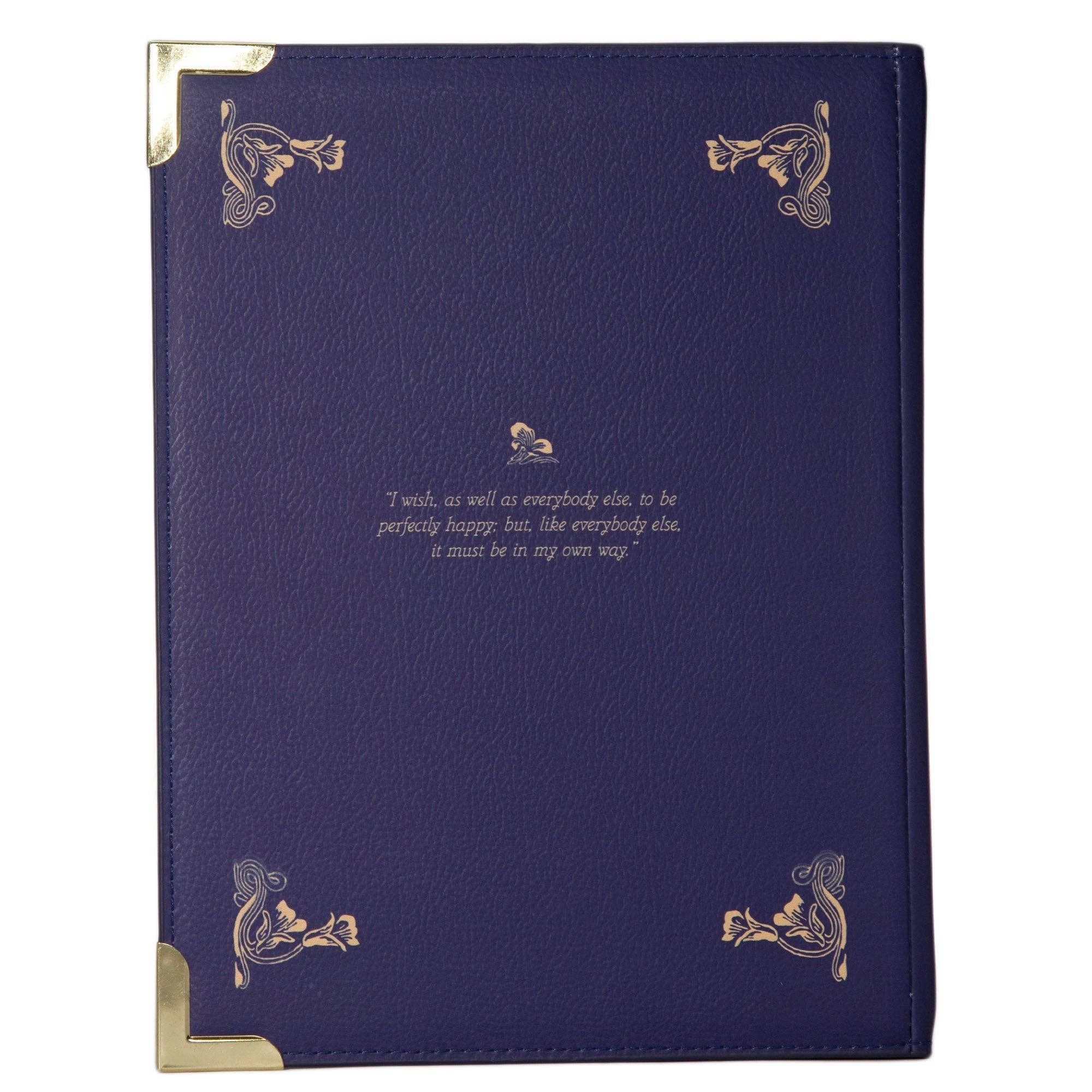 Book-shaped handbag with 'Sense and Sensibility' design on a white background