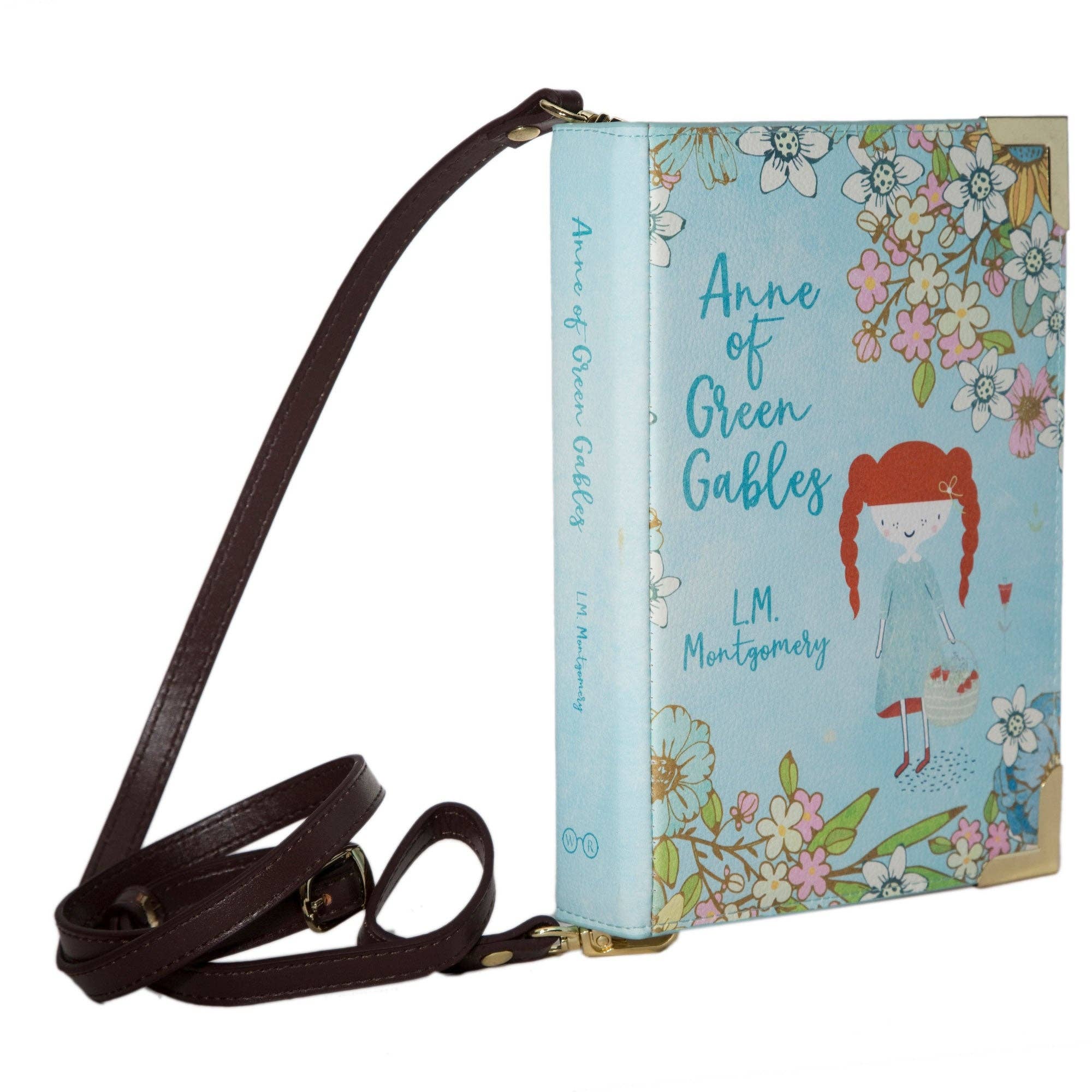 Book-shaped handbag with 'Anne of Green Gables' design on a white background