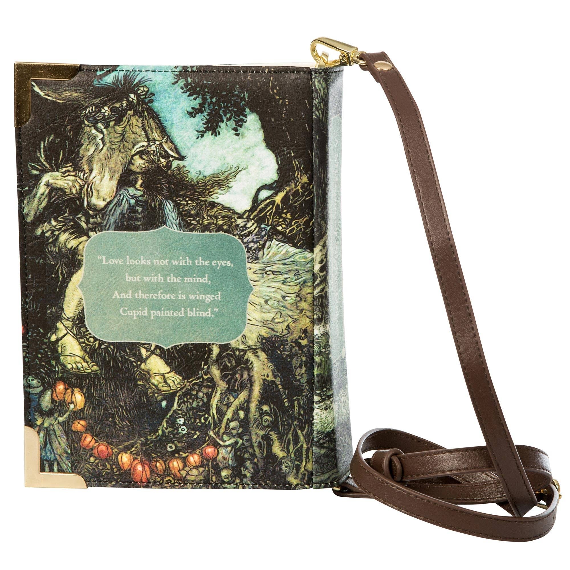 Book-shaped purse with 'A Midsummer Night's Dream' design on a white background