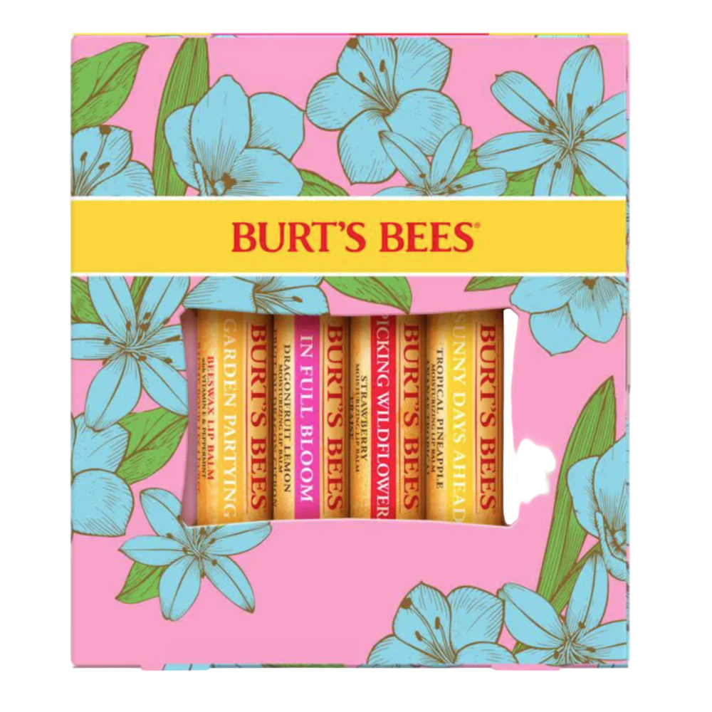 Burt's Bees lip balm set in a floral packaging