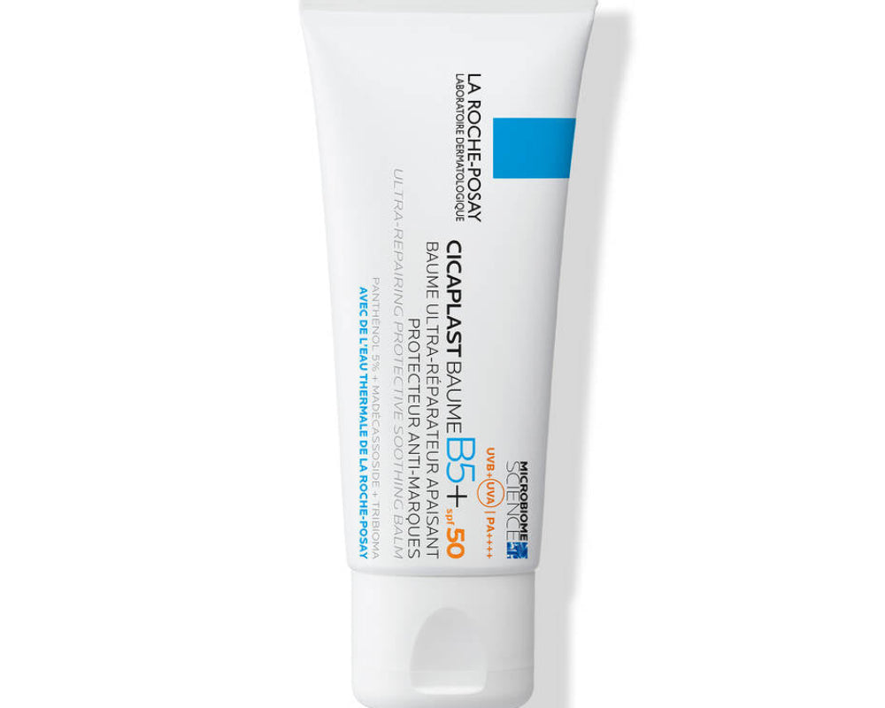 La Roche-Posay Cicaplast Baume B5+ sunscreen tube on a white background