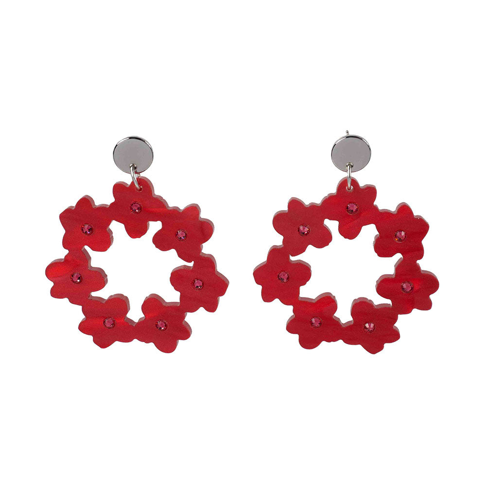 Crystal Blossom Hoop Earrings red