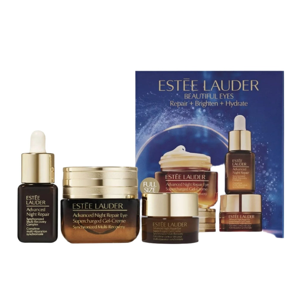 Estée Lauder Brighter Eyes Gift Set, containing various eye creams and serums, presented with packaging.
