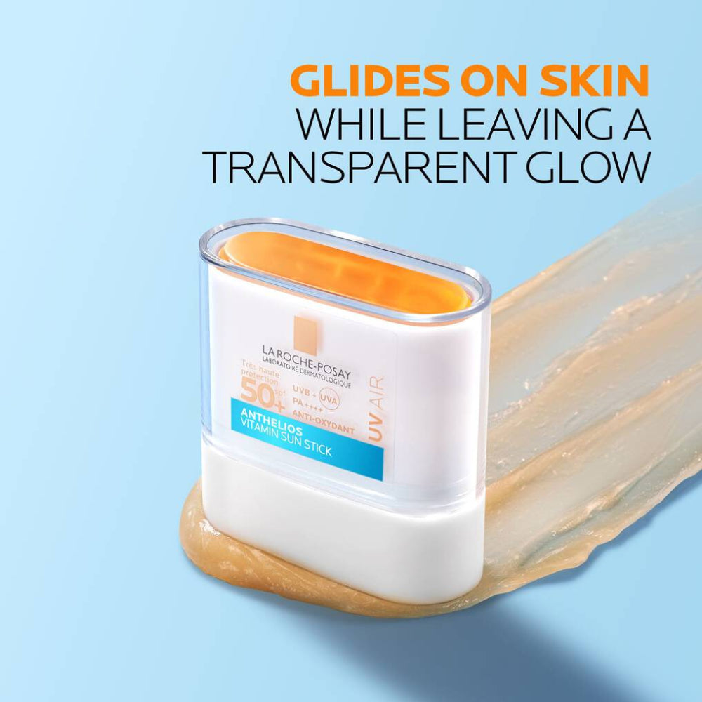 La Roche Posay sunscreen Stick with text on a light blue background