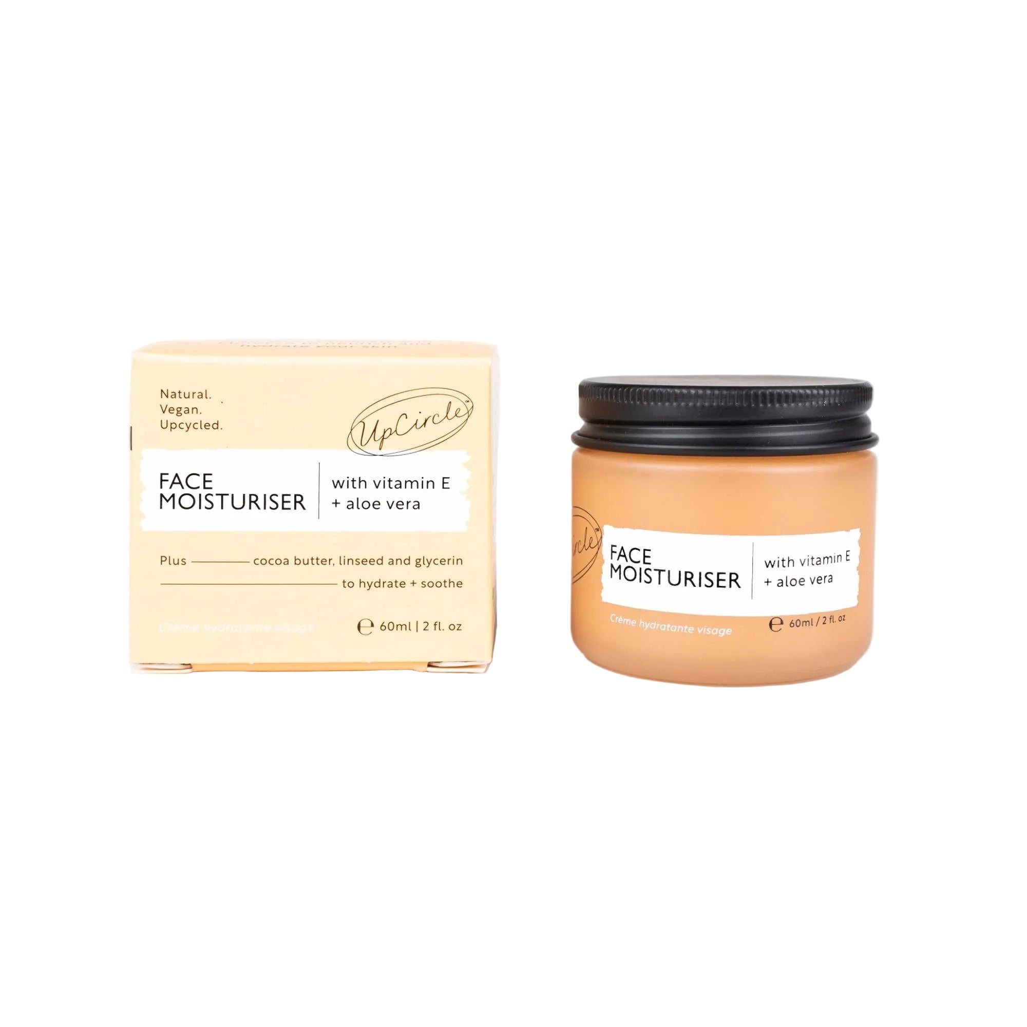 Face moisturizer jar and packaging on a white background