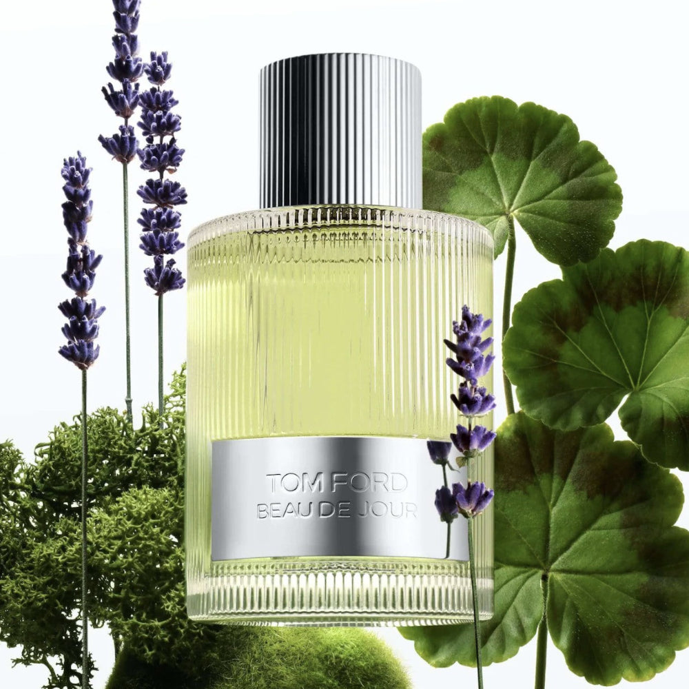 Tom Ford - Beau De Jour Eau De Parfum with lavender and ther leaves surrounding it