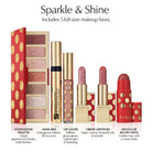 Makeup set with lip products and packaging on a white background