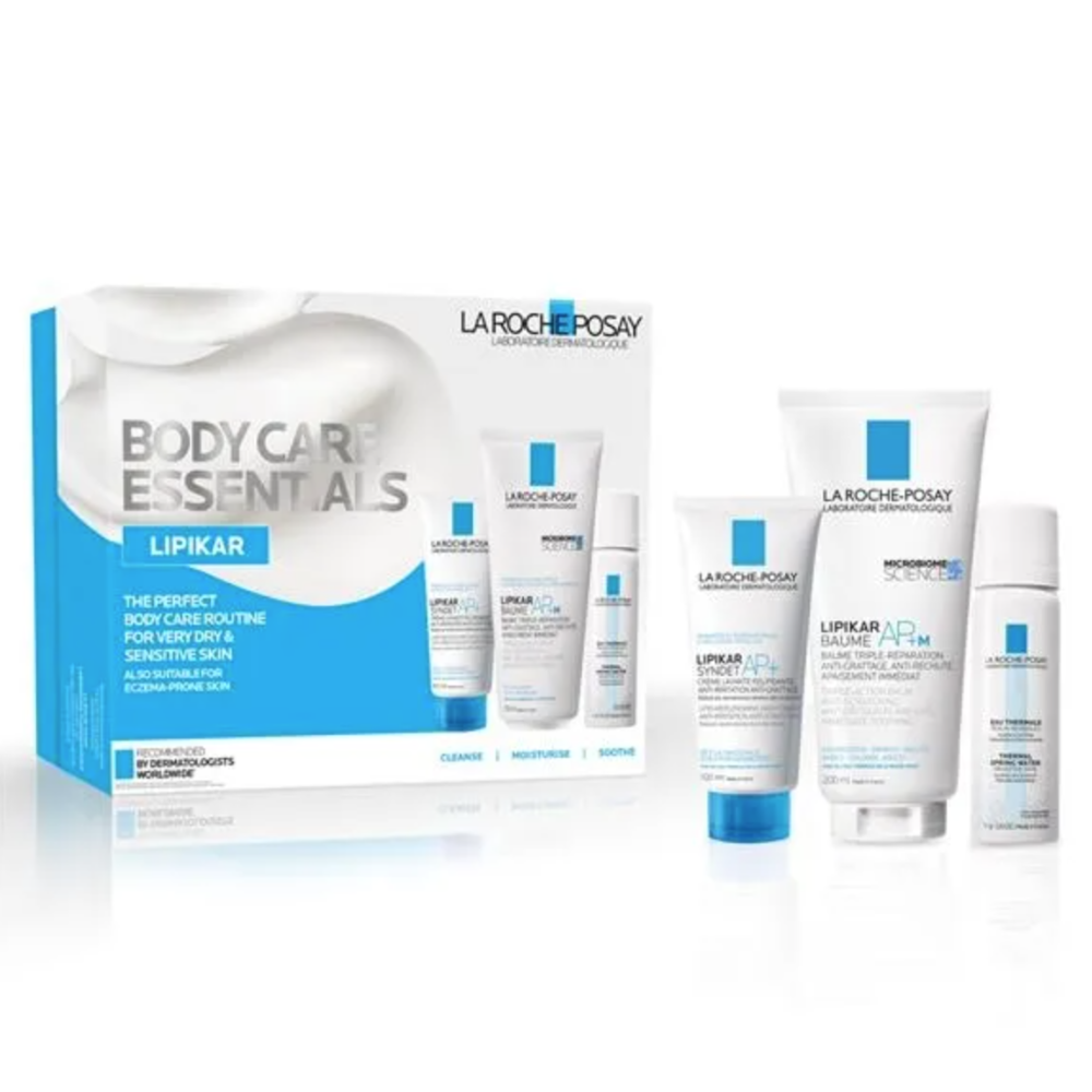 La Roche-Posay body care essentials set on a white background