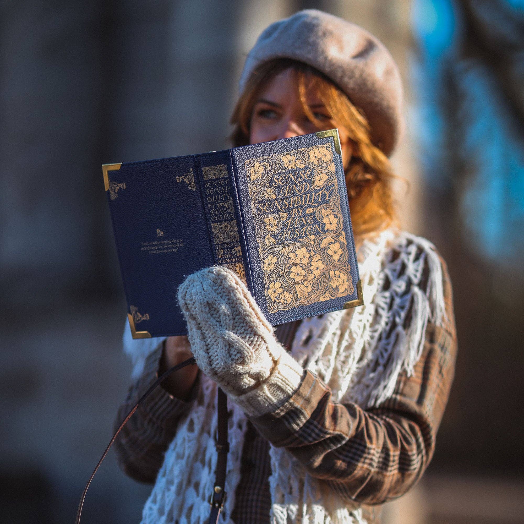 Book-shaped handbag with 'Sense and Sensibility' design