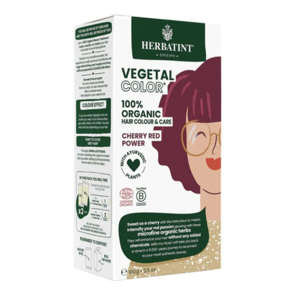 Herbatint Vegetal Color cherry red hair dye packaging on a white background