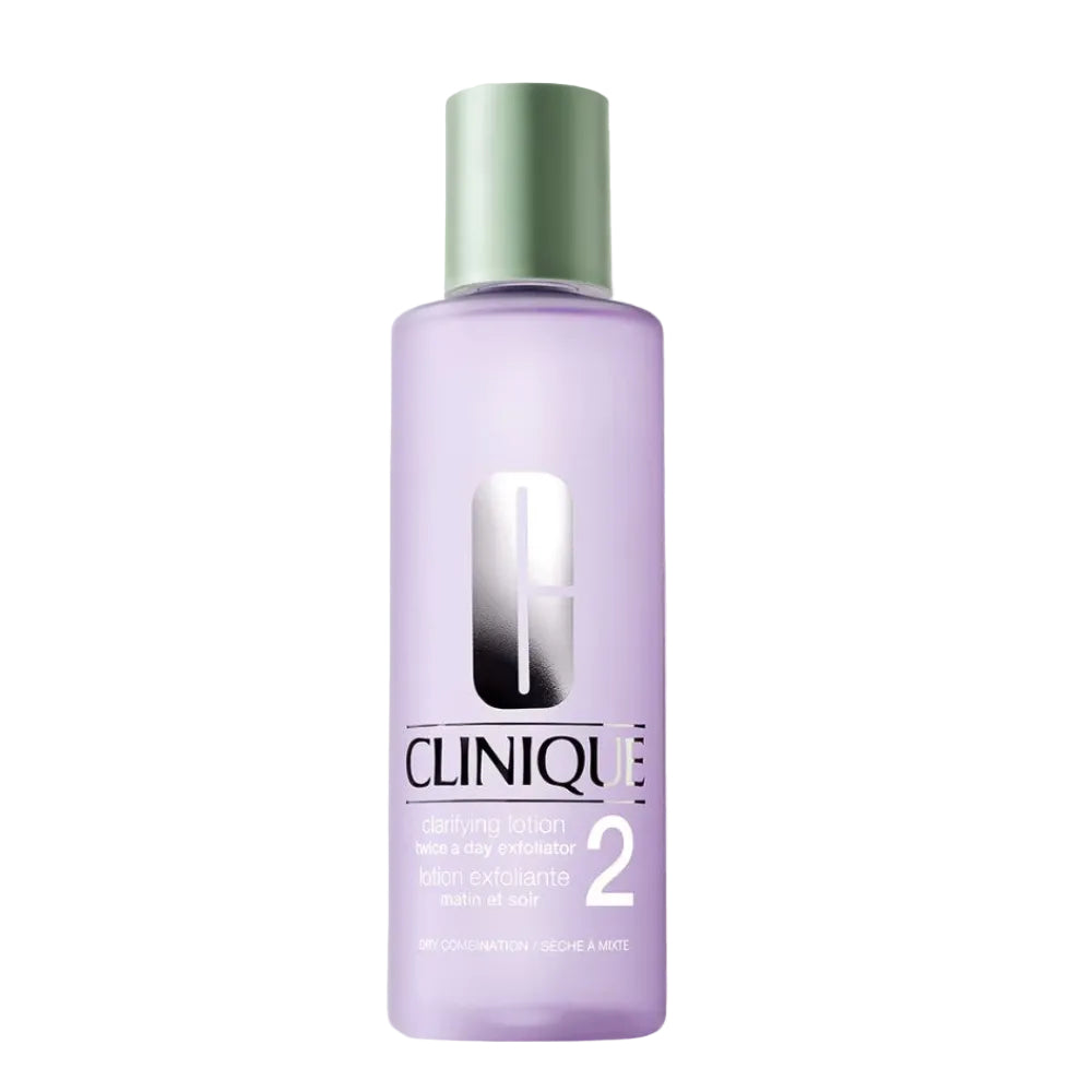Clinique Clarifying Lotion Step 2 400ml in a translucent light purple bottle with a metallic sage green cap