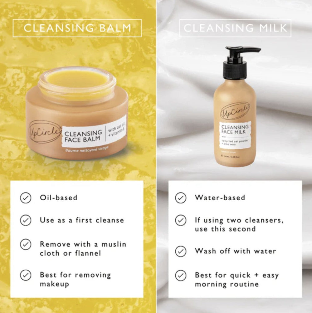 UpCircle Cleansing Face balm vs cleansing face milk info