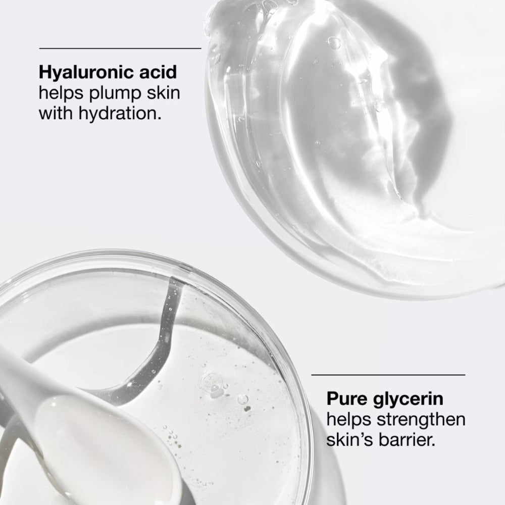 Close-up of hyaluronic acid and pure glycerin with text on a white background