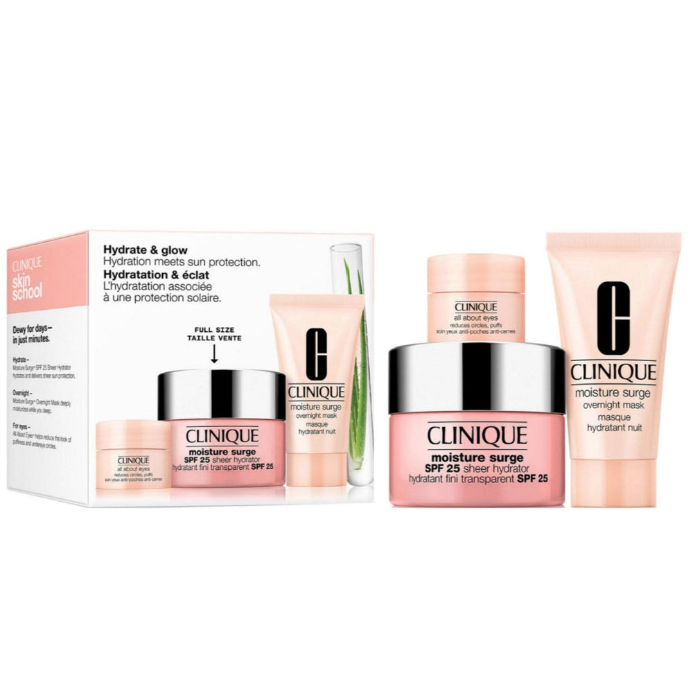Clinique skincare products including cream, lotion, and packaging on a white background