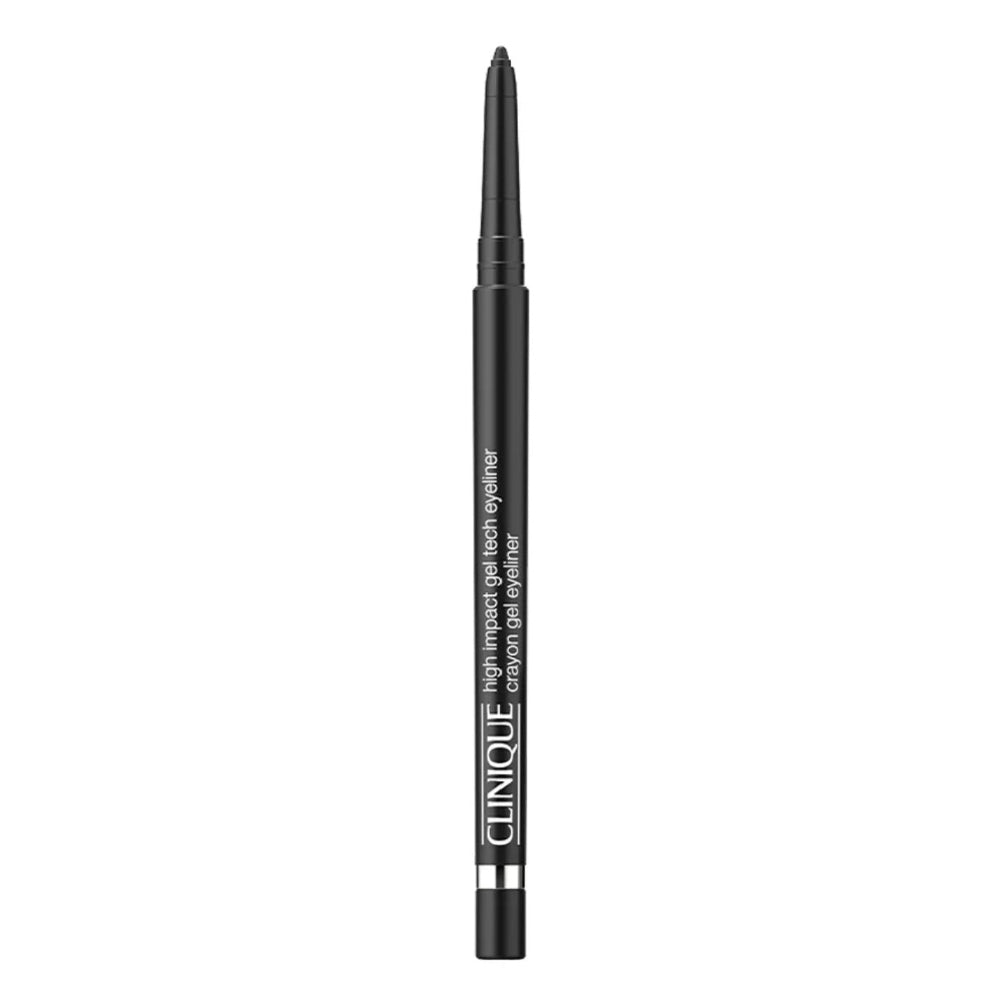 A black tube of Clinique High Impact Gel Tech Eyeliner with white and silver text on it.