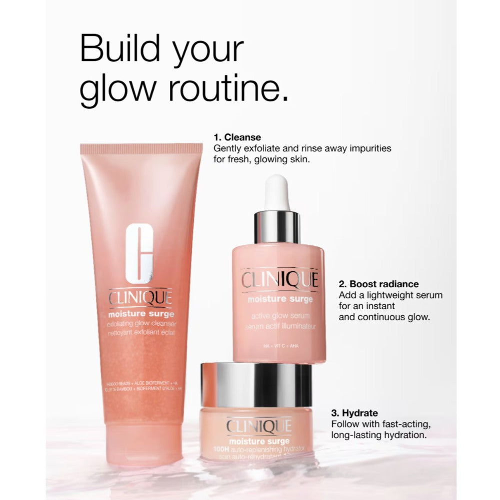 Three Clinique skincare products arranged on a white background with promotional text.