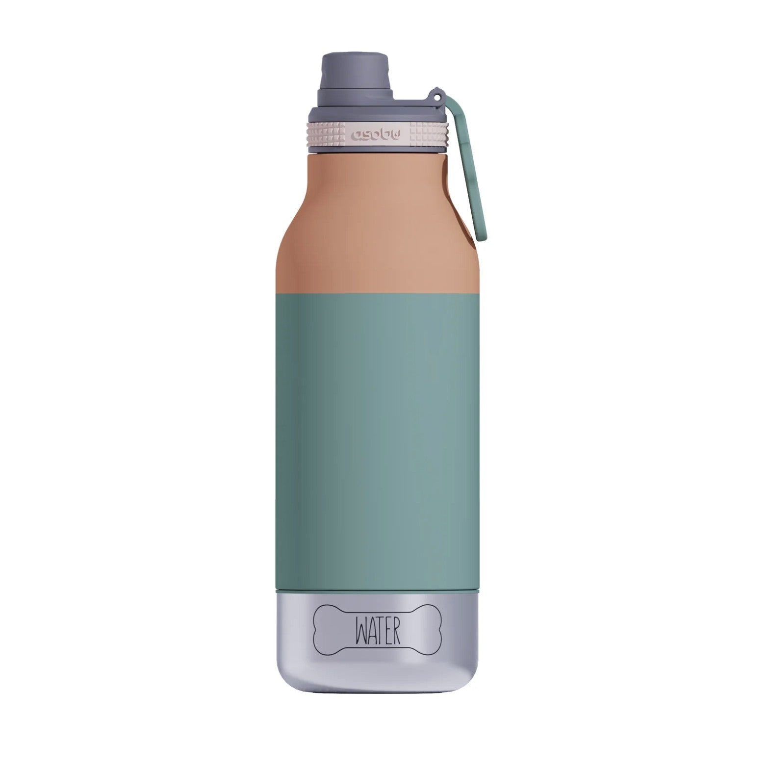Multicolored water bottle with gradient design on a white background
