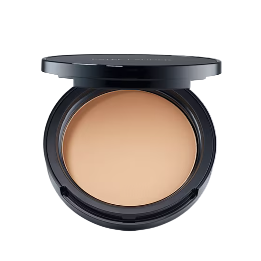 Estée Lauder Compact powder in a black case on a light gray background