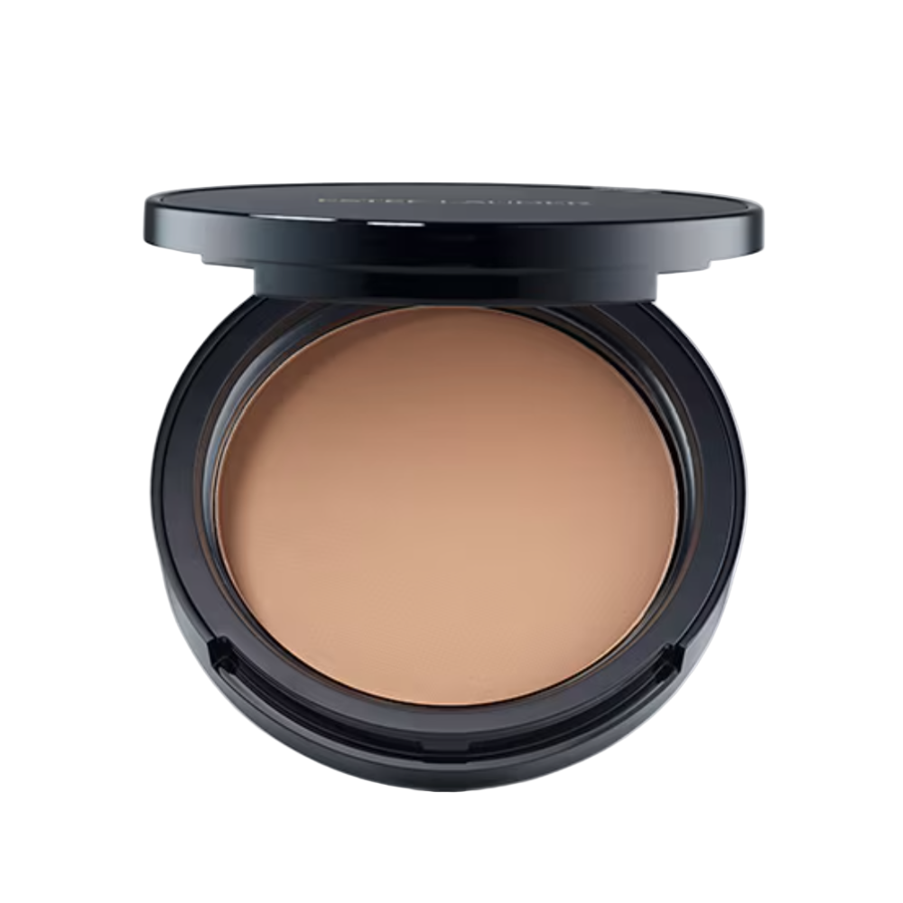 Estée Lauder Compact powder in a black case on a light gray background