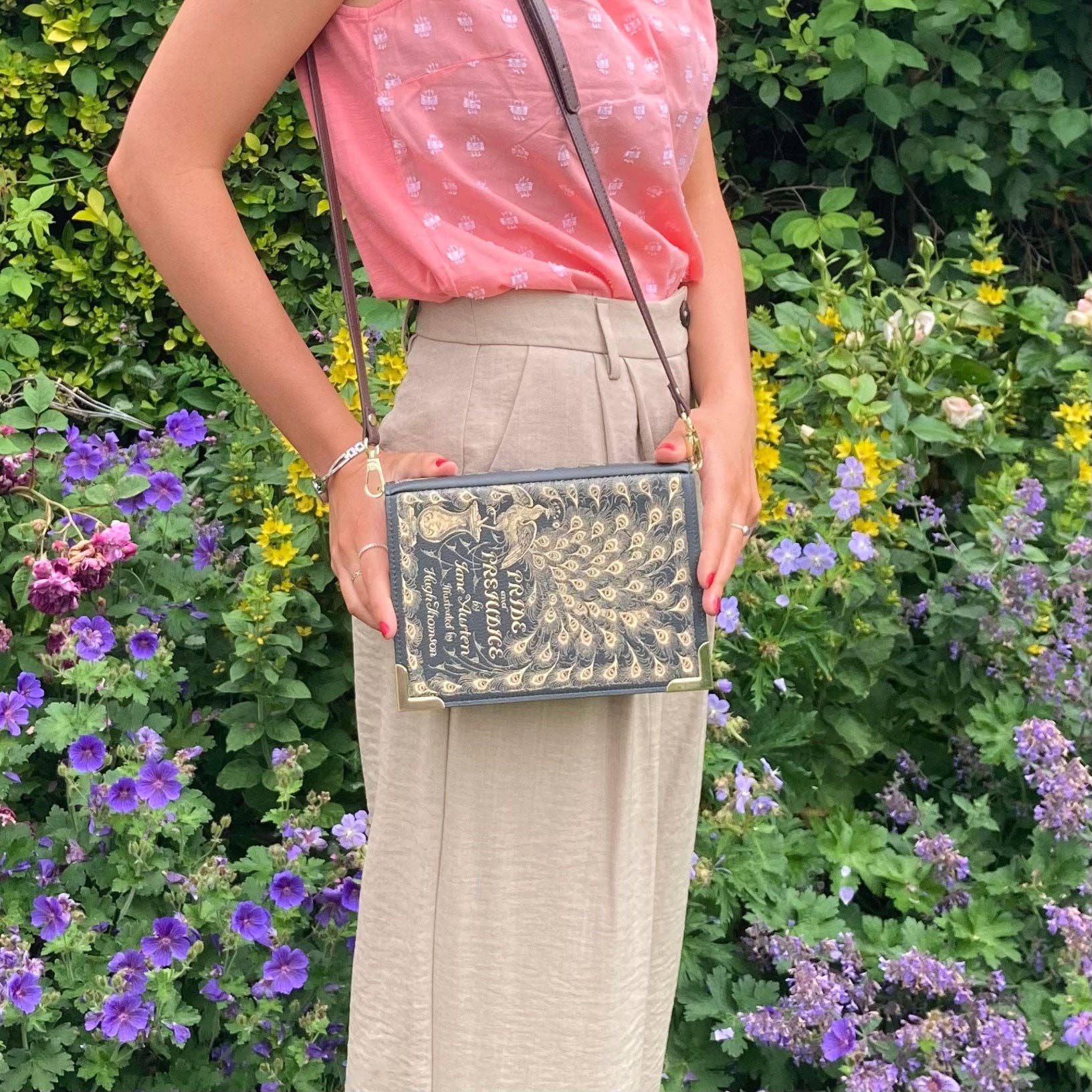 Book-shaped handbag with 'Pride and Prejudice' design