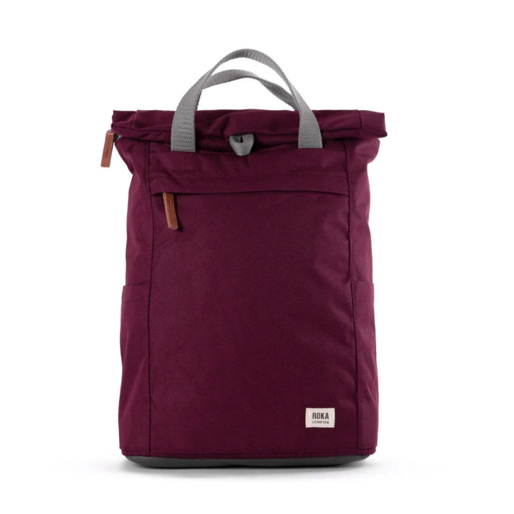 Purple Sienna backpack with gray straps on a white background