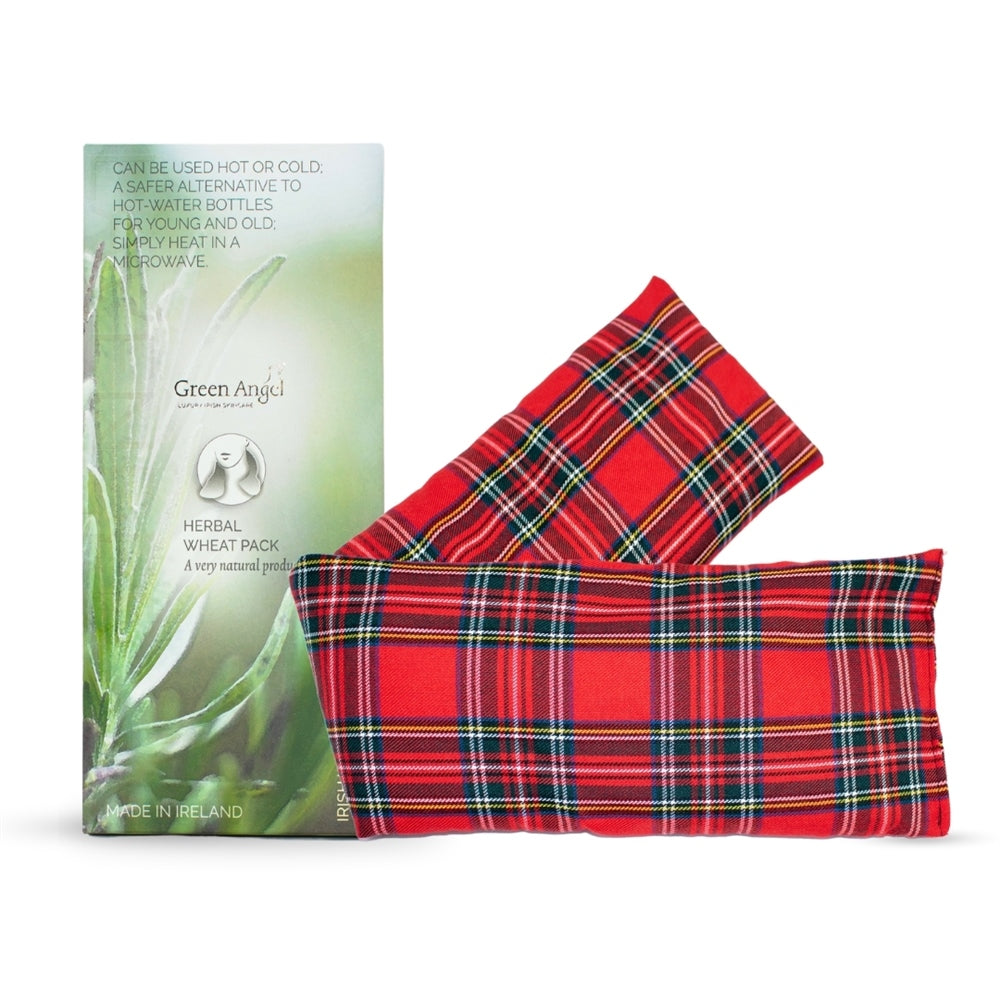 Red plaid herbal wheat pack with Green Angel packaging on a white background