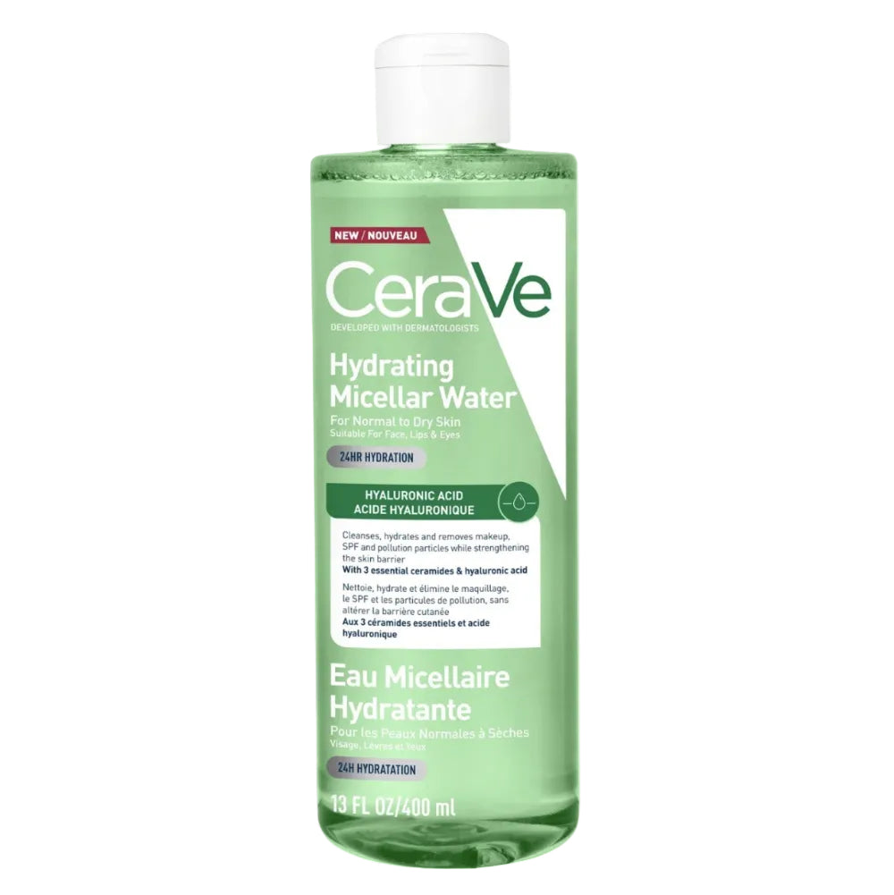 CeraVe hydrating micellar water bottle on a white background