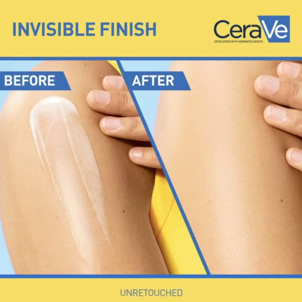 Before and after comparison of CeraVe skincare product on a person's skin