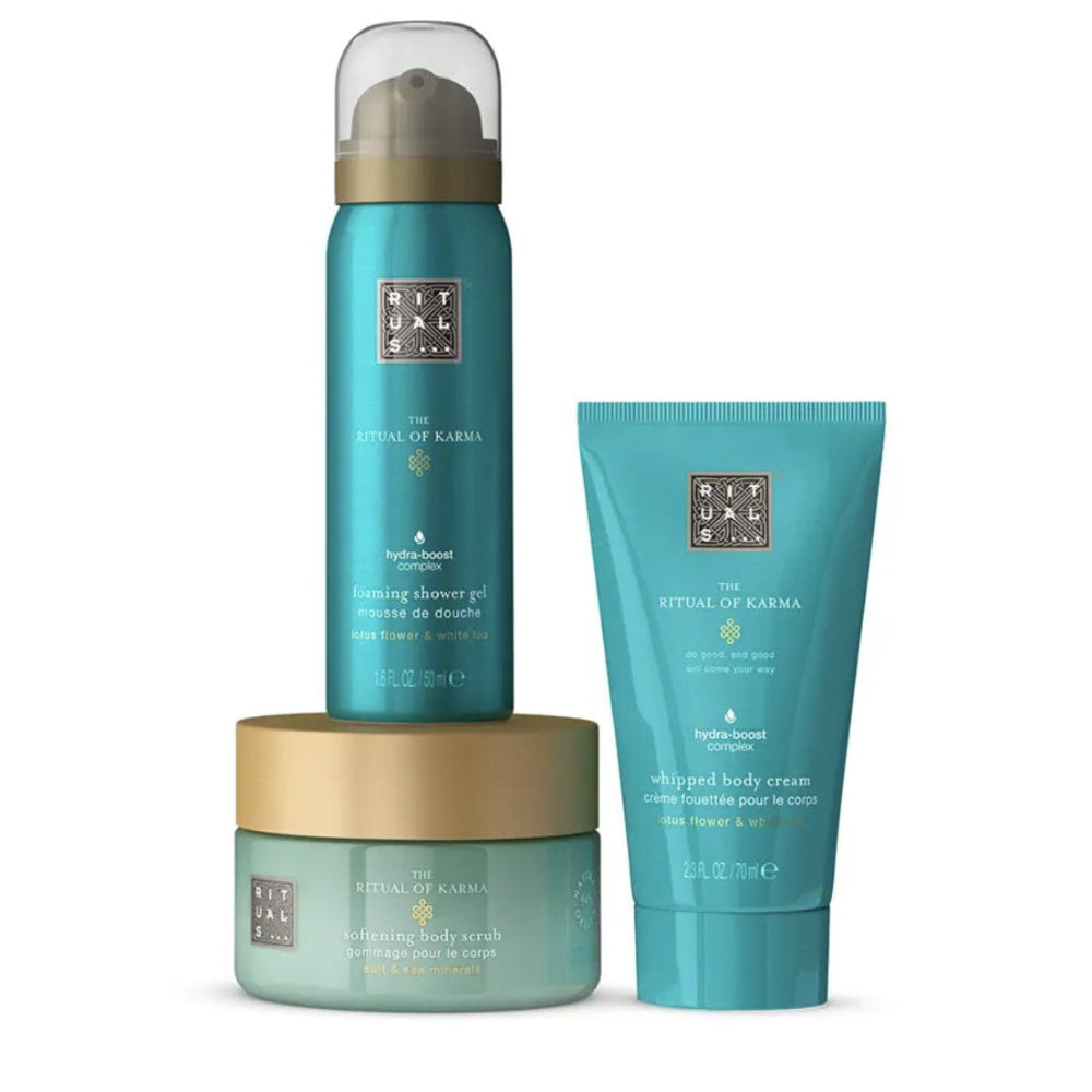 A three-piece skincare set from The Ritual of Karma