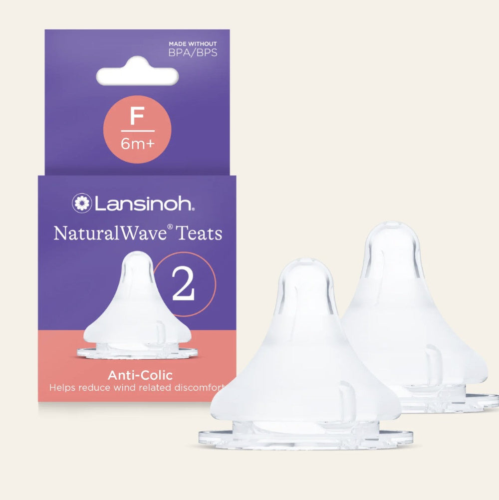 Lansinoh NaturalWave Teats packaging with two teats on a beige background