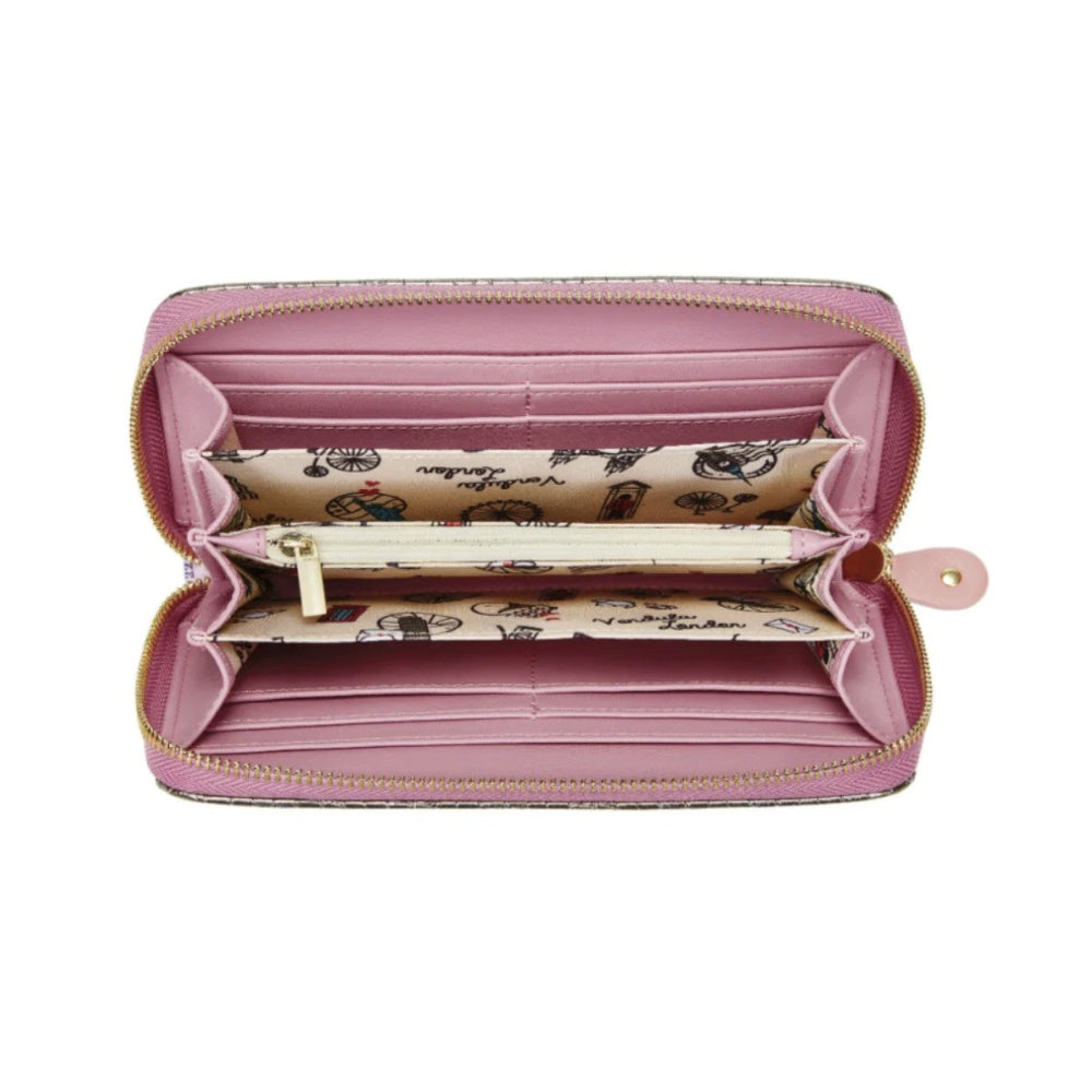 Pink wallet with floral pattern on a white background