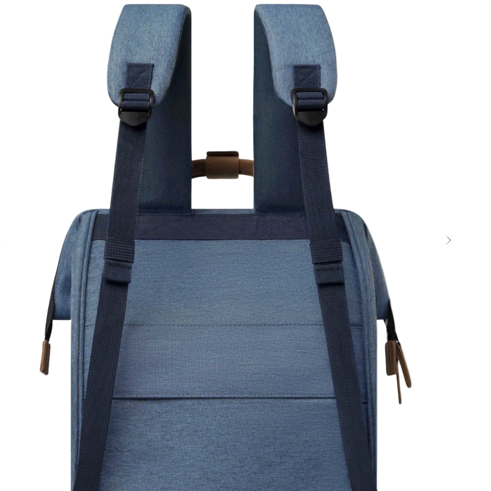 Blue backpack with straps on a white background