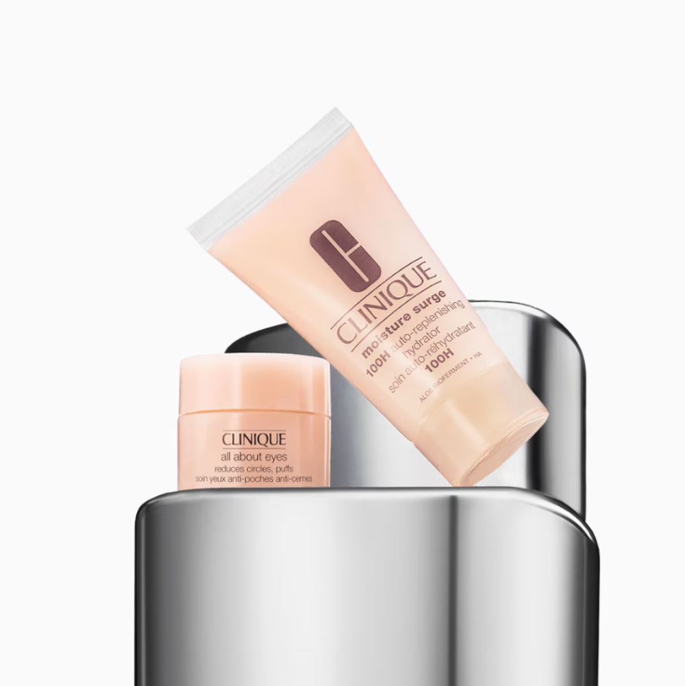 Clinique skincare products on a white background