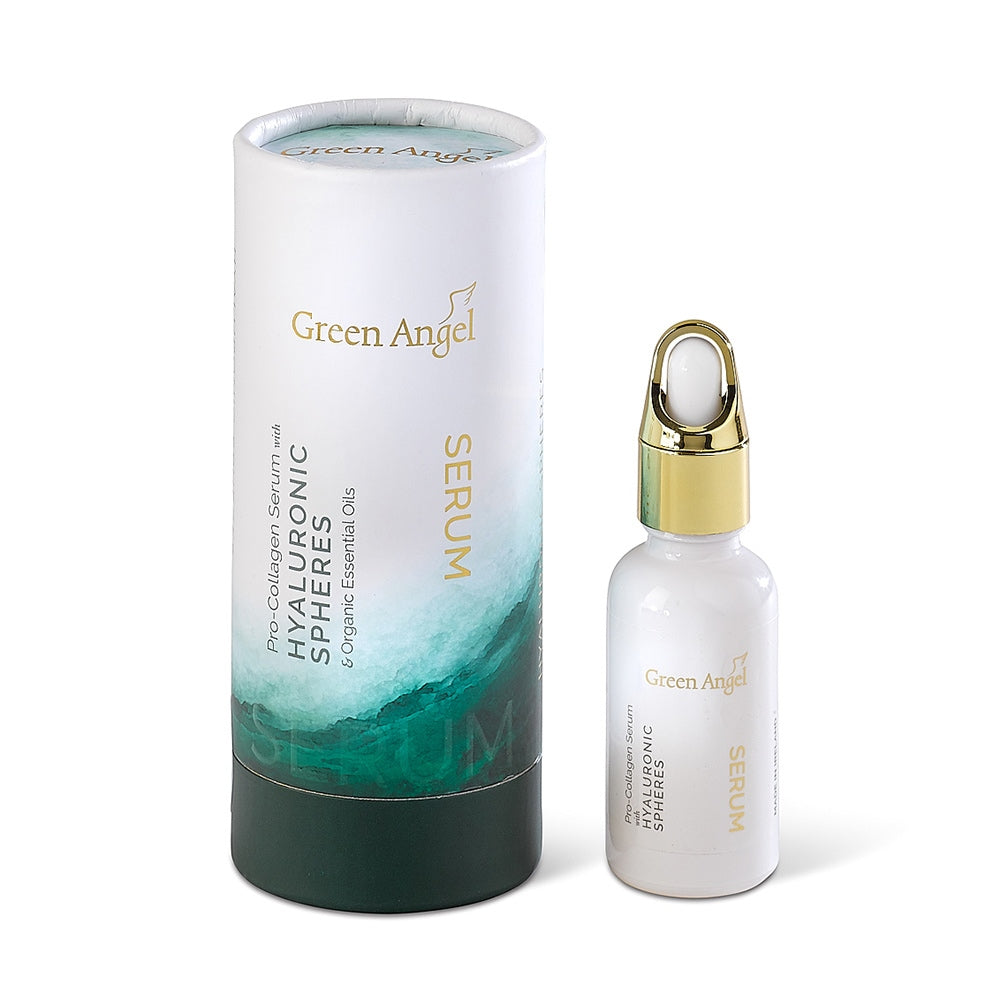 Green Angel serum bottle and packaging on a white background