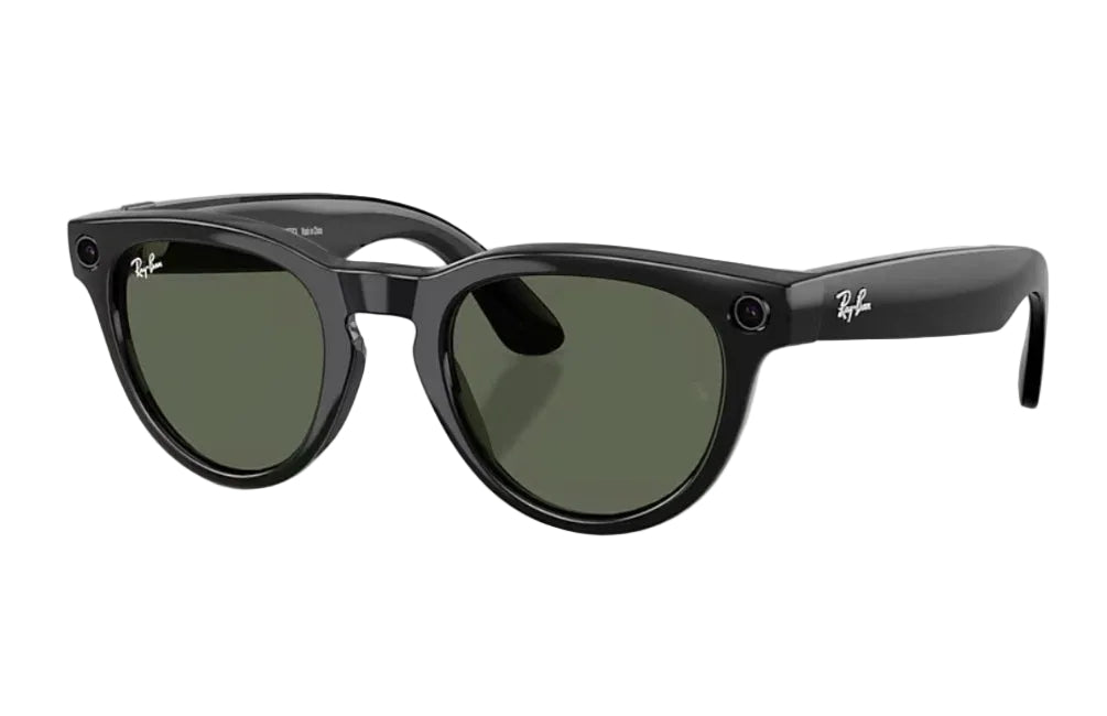Black sunglasses with a reflective surface on a white background. 601/71 50-23mm G15 Green Lens Shiny Green Lens
