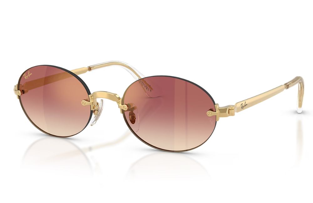 Ray-Ban round rimless sunglasses with gold metal frames and brown gradient lenses