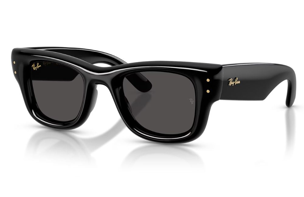 Black Ray-Ban sunglasses on a white background