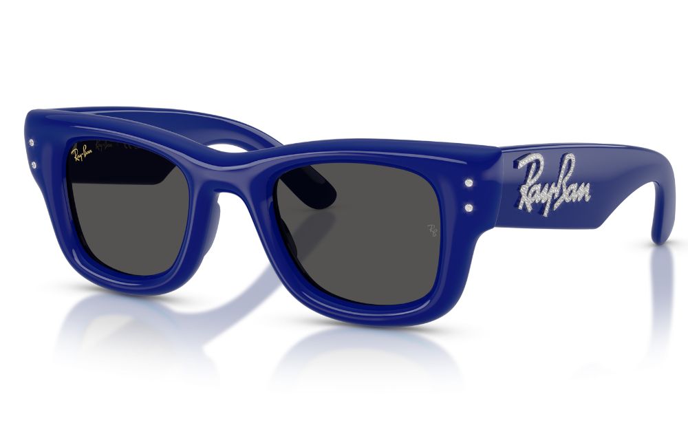 Blue Ray-Ban sunglasses on a white background