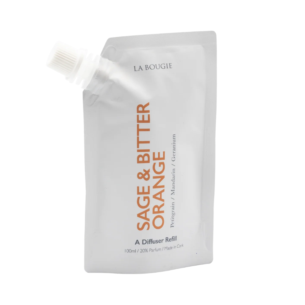 La Bougie Sage & Bitter Orange diffuser refill packaging on a white background