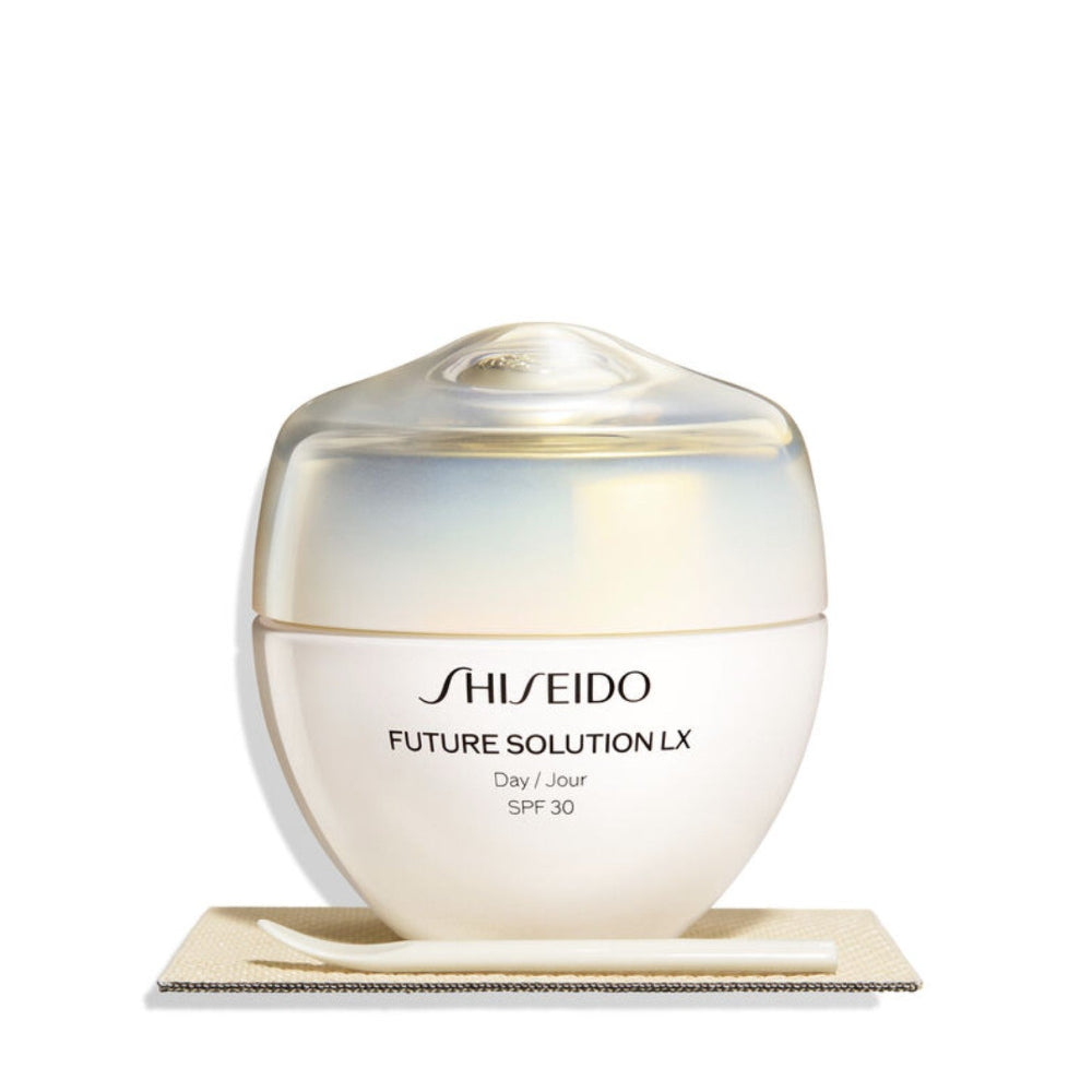 Shiseido Future Solution LX cream jar on a white background