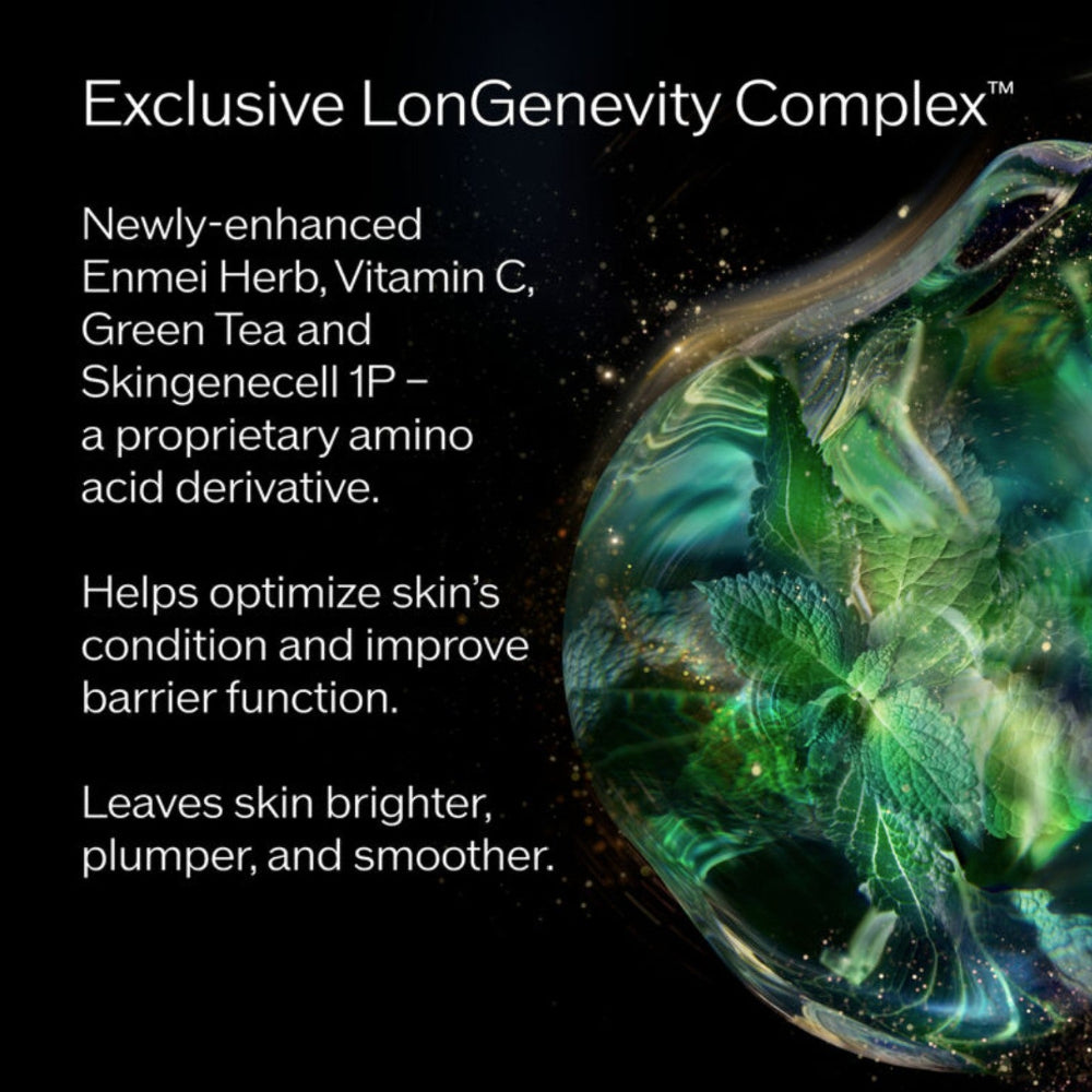 Advertisement for Exclusive LonGeneity Complex with green leafy substance and text on a black background