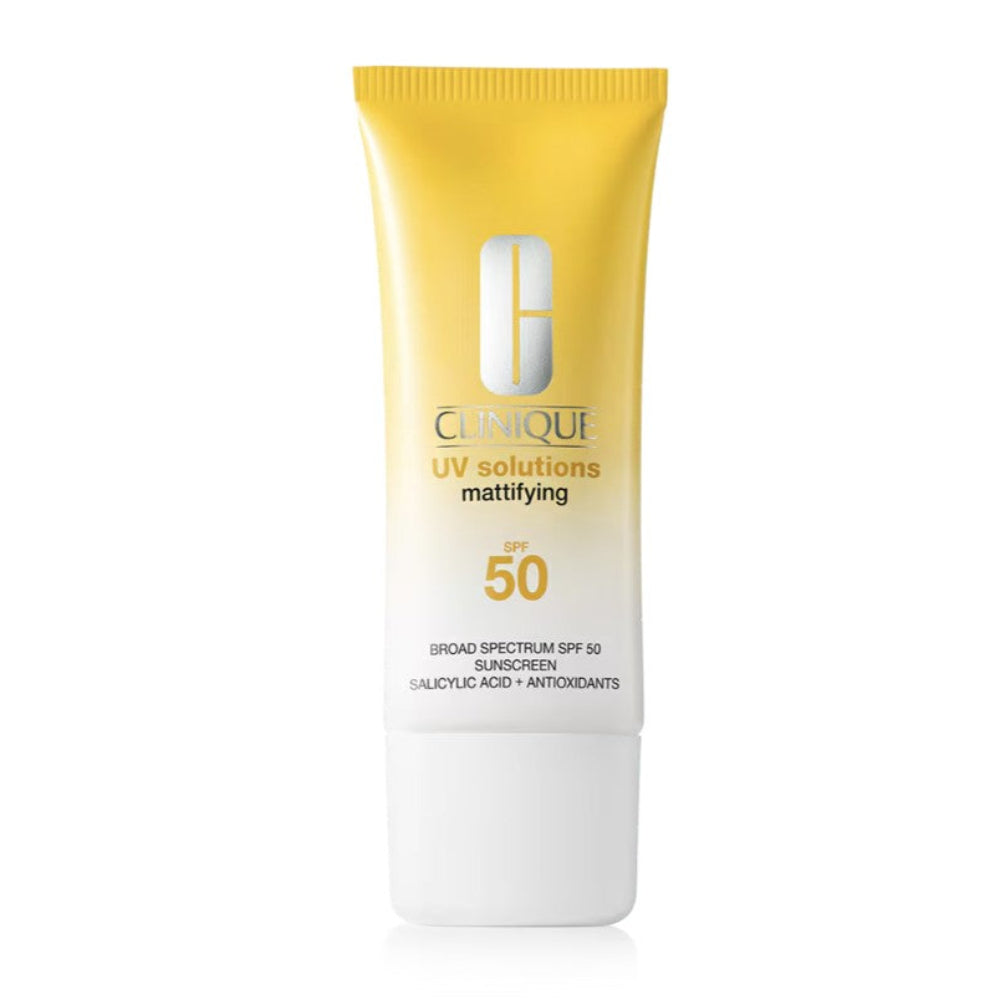 Clinique UV Solutions Mattifying sunscreen tube on a white background