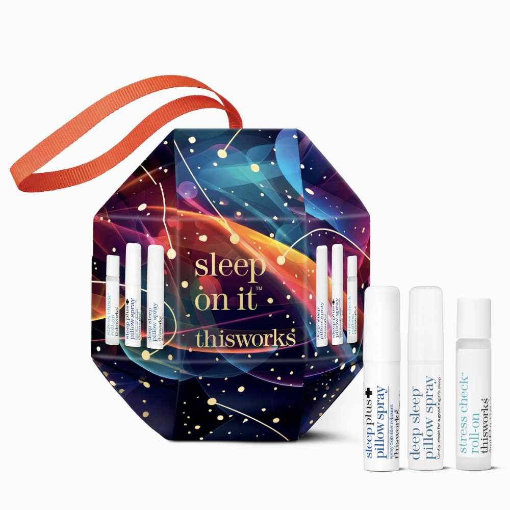 thisworks sleep on it product set with packaging and three bottles on a white background