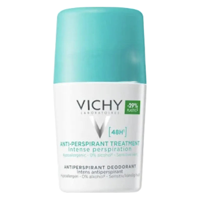 Vichy anti-perspirant deodorant bottle on a white background