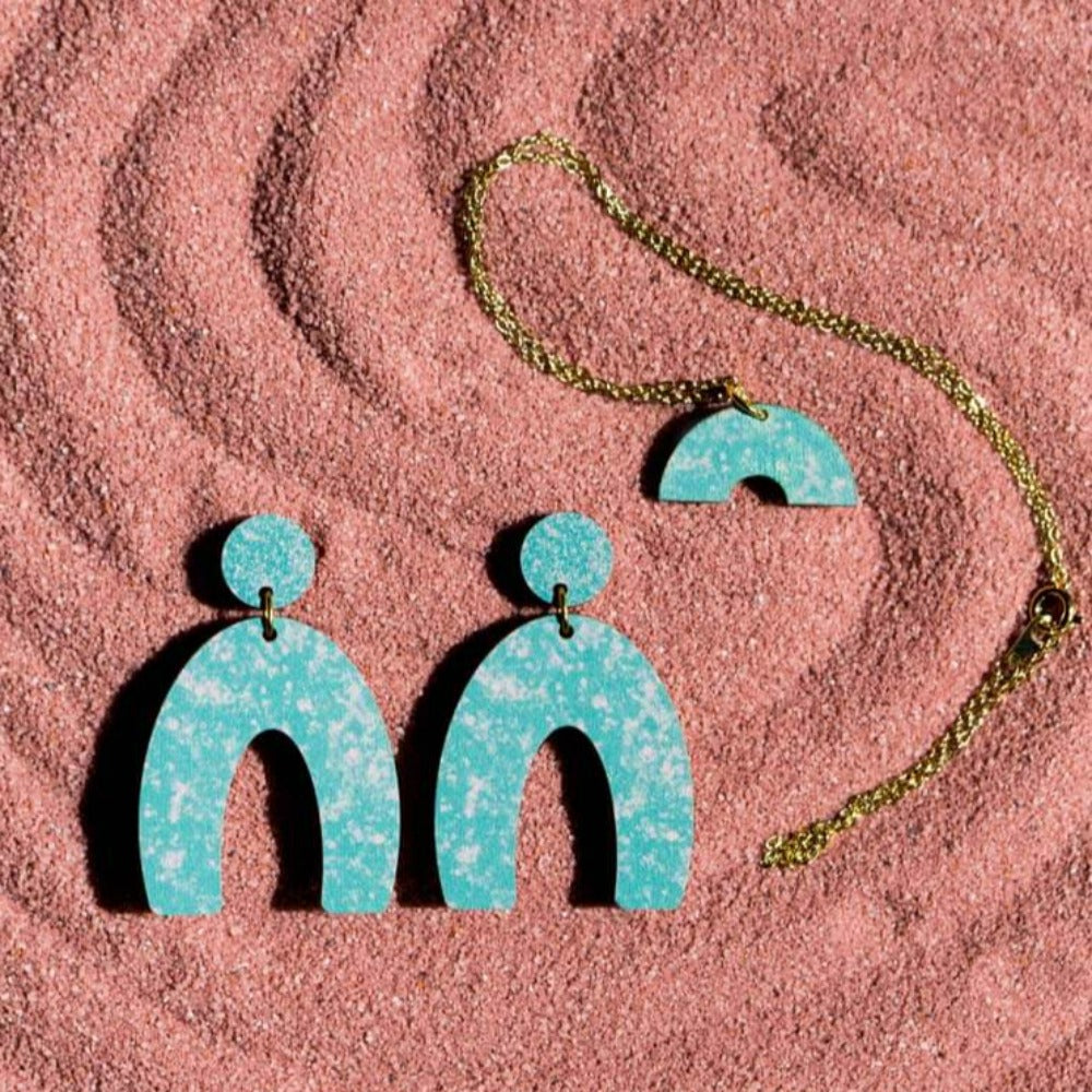 Ishbel Watson - Dappled Arch Earrings mint green with necklace